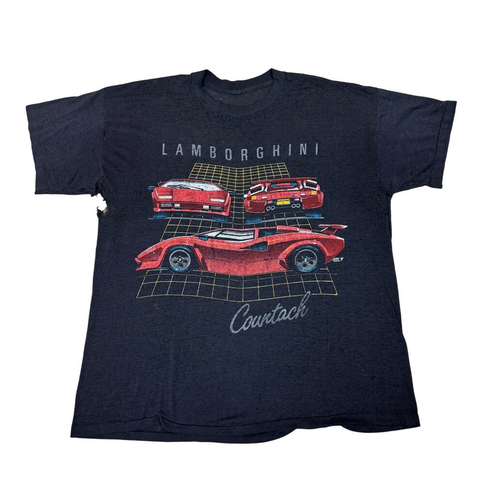 Vintage 80s Lamborghini Countach Thrashed Paper Thin Shirt Men's XL Grunge